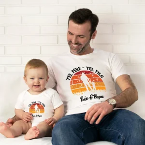Lebonshirt® T-shirt Premium Homme Coton Bio - Tel Père Tel Fils, T-shirt Personnalisé Papa Et Fils - L270522S30