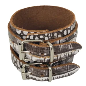 Bracelet de Force ODIVELAS en Cuir Véritable Style Croco Marron - Confort et Résistance