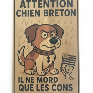 🐶 Plaque en bois "Attention Chien Breton – Il ne mord que les cons"