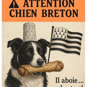 Autocollant "Attention Chien Breton – Il aboie en breton !"