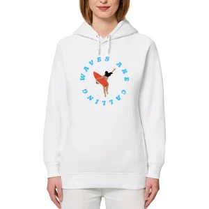 Sweatshirt à capuche Femme - Poches latérales - Coton BIO - Waves are calling