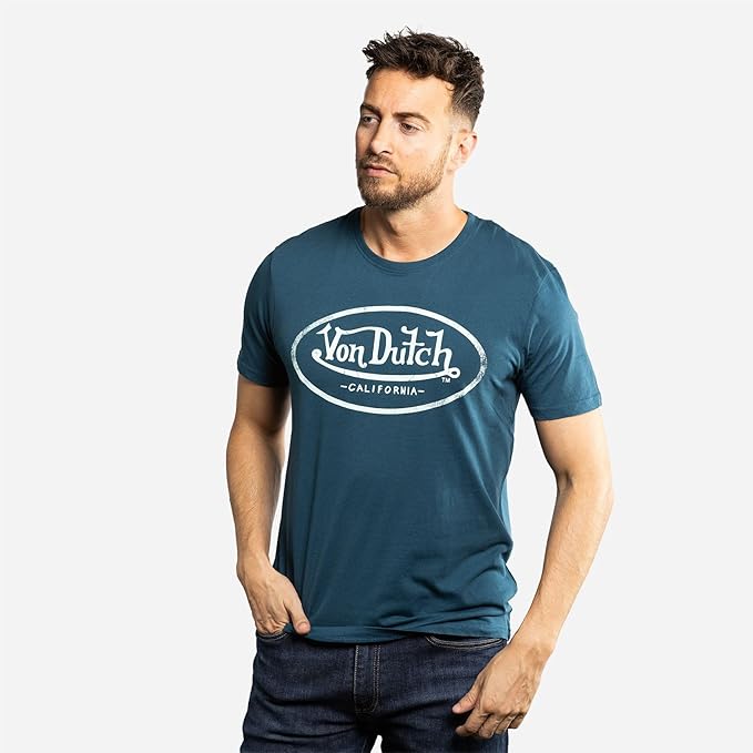 Tee Shirt Homme Von Dutch Col Rond Manches Courtes LOGO 2-MDB-Bleu – Image 4