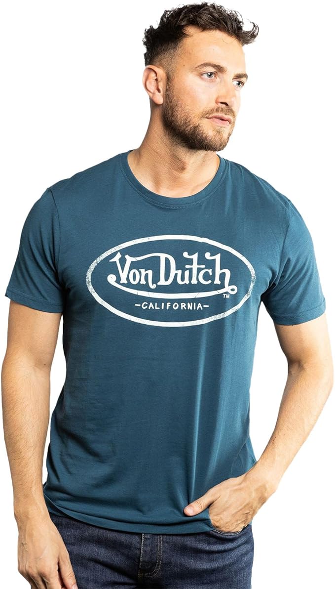 Tee Shirt Homme Von Dutch Col Rond Manches Courtes LOGO 2-MDB-Bleu – Image 3