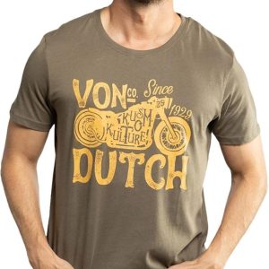 Tee Shirt Homme Von Dutch Col Rond Manches Courtes LOGO 3-K-Kaki