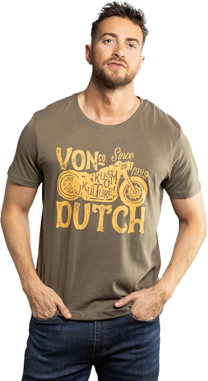 Tee Shirt Homme Von Dutch Col Rond Manches Courtes LOGO 3-K-Kaki
