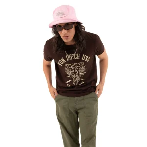 Tee Shirt Homme Von Dutch Col Rond Manches Courtes YEAR-BR-Marron Foncé