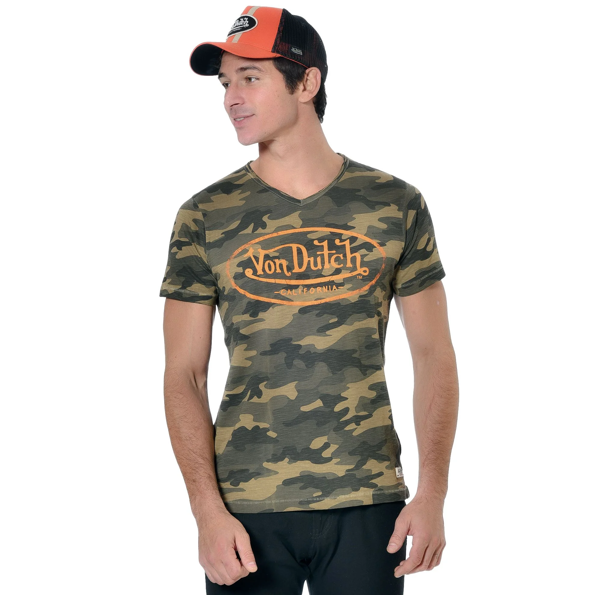 Tee Shirt Homme Von Dutch Col V Manches Courtes RON/CKO-Camouflage