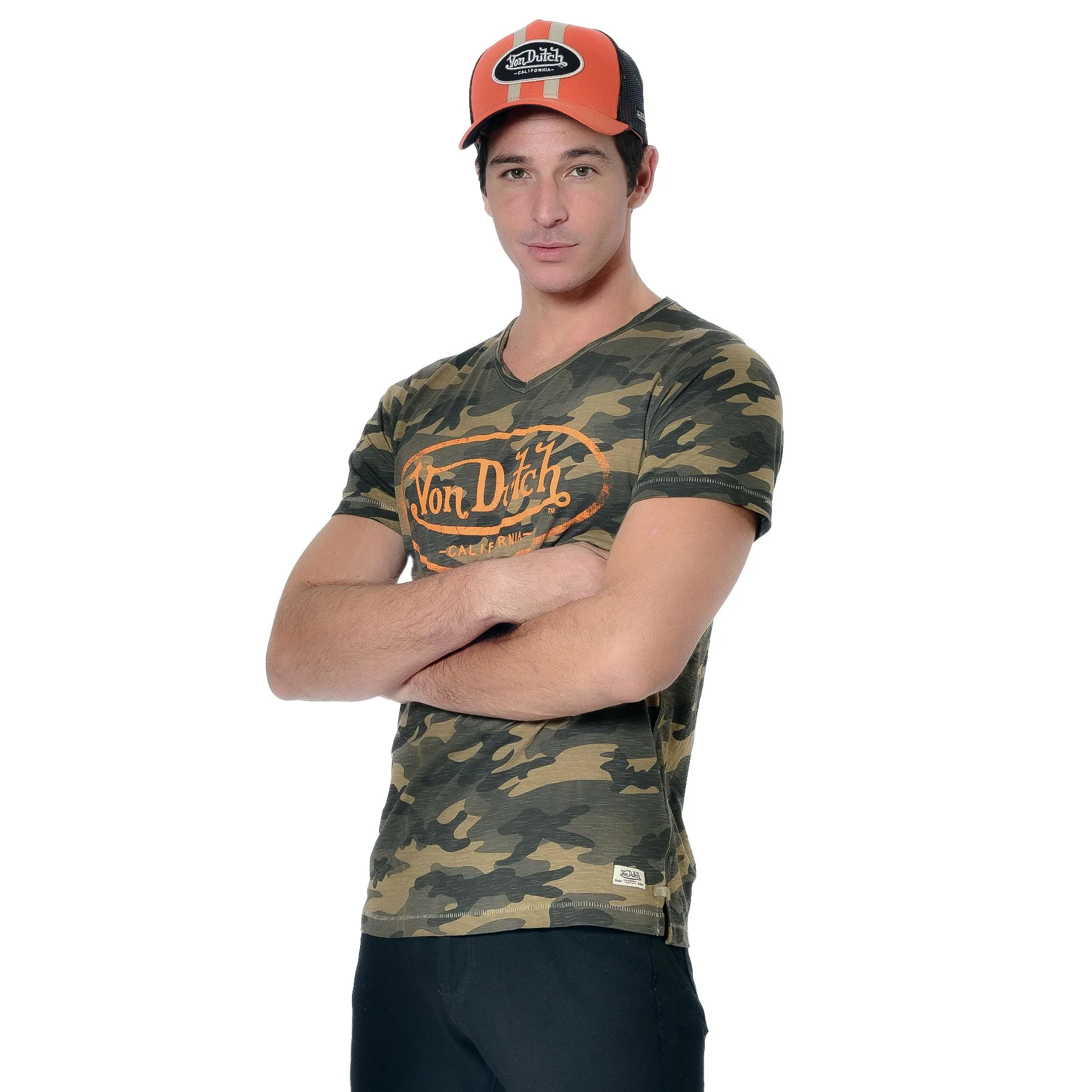 Tee Shirt Homme Von Dutch Col V Manches Courtes RON/CKO-Camouflage – Image 5