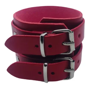 Bracelet de Force en Cuir Véritable Double Lanières Rouge-Viana - Confort et Style