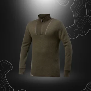 GILET ZIP TURTLENECK 200 ULLE FROTTÉ VERT OLIVE | WOOLPOWER