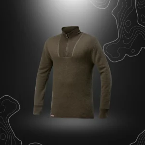 GILET ULLE FROTTÉE ZIP TURTLENECK 400 VERT OLIVE | WOOLPOWER