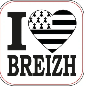 Autocollant I Love Breizh Drapeau Breton