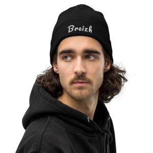 Bonnet Breton Beanie côtelé bio avec Breizh Brodé Blanc