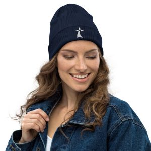Bonnet Breton Beanie côtelé bio brodé avec Hermine
