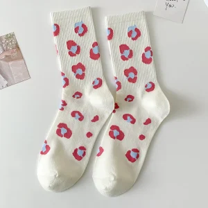 Chaussettes blanches à motif léopard coloré