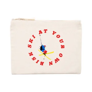Pochette zippée - Coton recyclé - 21,5 x 16 cm - Ski at your own risk