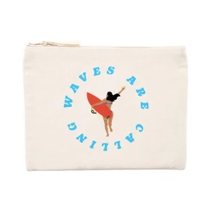 Pochette zippée - Coton recyclé - 21,5 x 16 cm - Waves are Calling"