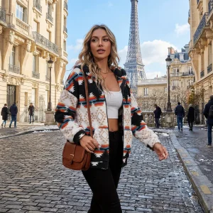 ARWIN, Veste courte en polaire berbère à motif losanges