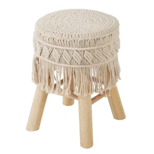 Tabouret macramé en bois Iram