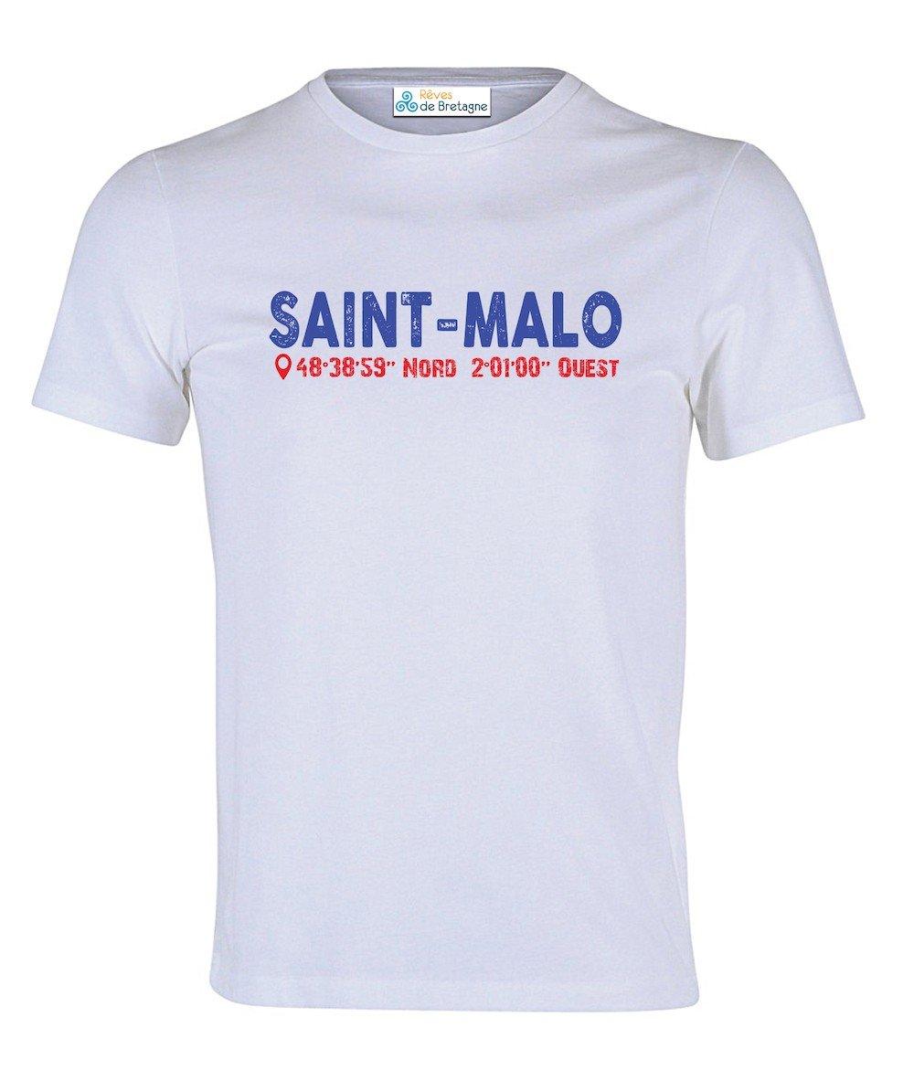 Tee-shirt Blanc ST Malo Longtitude & Latitude