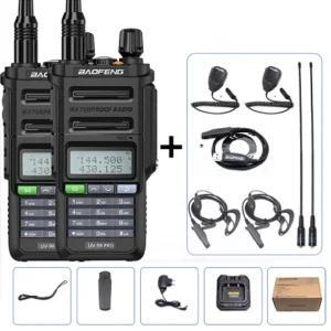 Talkie Walkie étanche 128 canaux – 2 pièces avec oreillettes et microphones