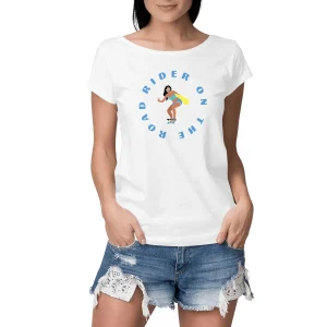 T-shirt Femme - Manches retroussées - 100% Coton BIO - Rider on the road