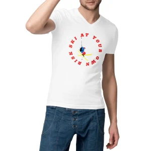 T-shirt Homme - Col V - 100% Coton Bio - Ski at your own risk