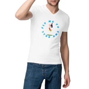 T-shirt Homme - Col V - 100% Coton Bio - Fly me to the ball