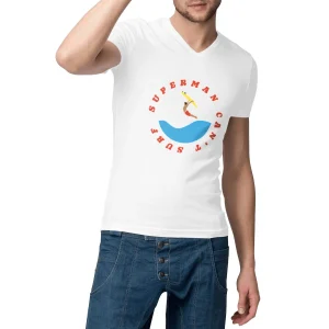 T-shirt Homme - Col V - 100 % coton BIO - Superman can't surf